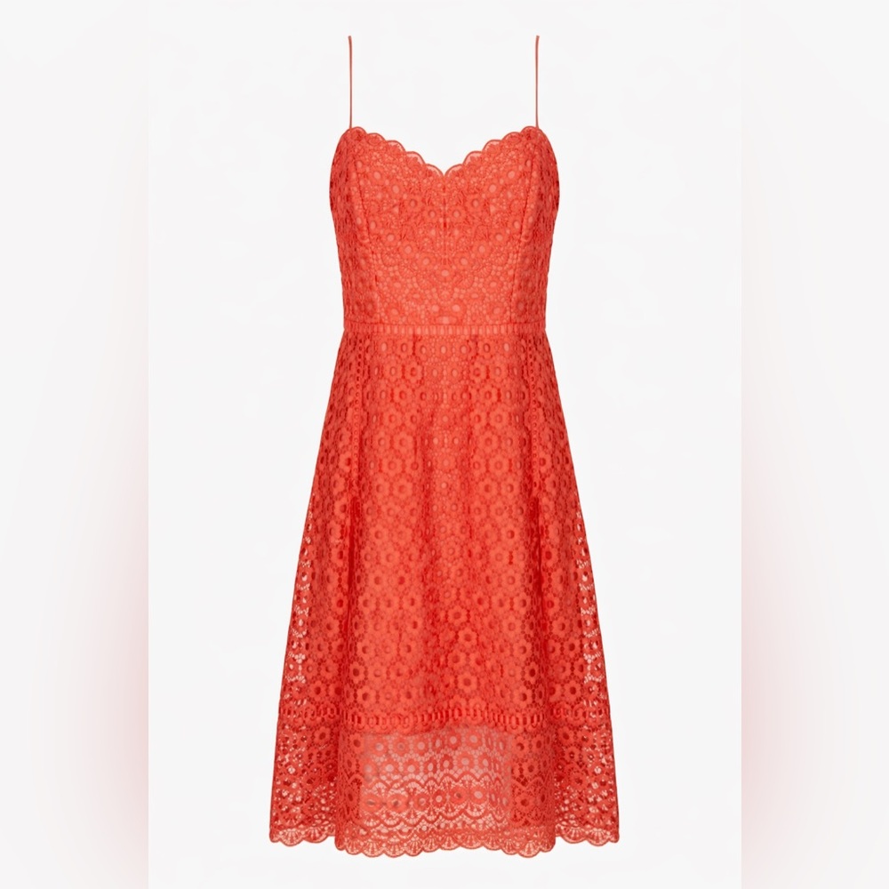 J Crew Daisy Lace Dress XS 00 Orange Coral Midi Fit Flare Sleeveless wedding
